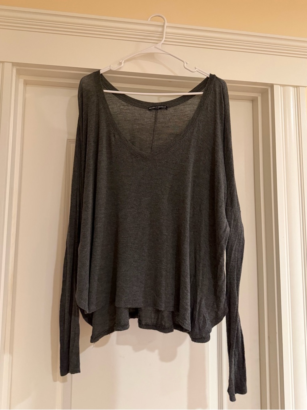Brandy Melville Oversized V-Neck Long Sleeve Top - Charcoal